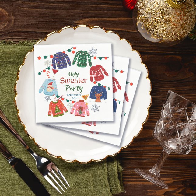 Ugules Weihnachtsweihnachtsgebäck lustig Serviette (Ugly sweater Christmas party funny printed Napkins personalized Christmas party table decor)