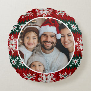 Ugus Weihnachts Sweater rot und grün Rundes Kissen