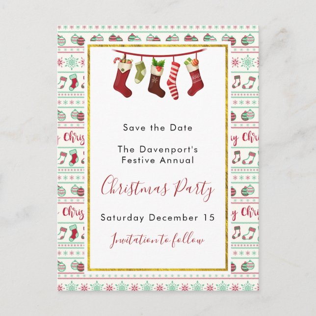 Ugusweihnachtliches Sweater Muster Save the Date Postkarte (Vorderseite)