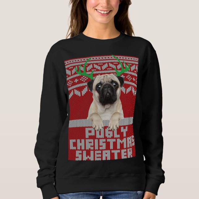 Ugusweihnachtsmuster Niedlicher Mops Pugly Christm Sweatshirt (Vorderseite)