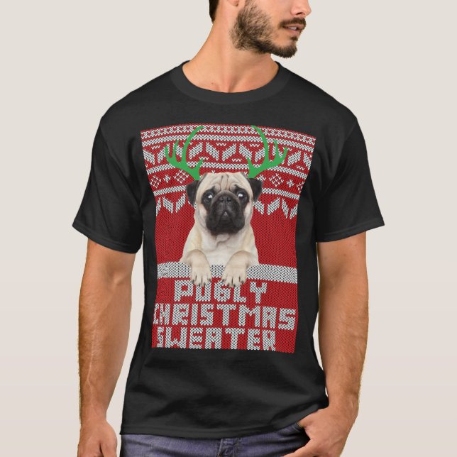 Ugusweihnachtsmuster Niedlicher Mops Pugly Christm T-Shirt (Vorderseite)