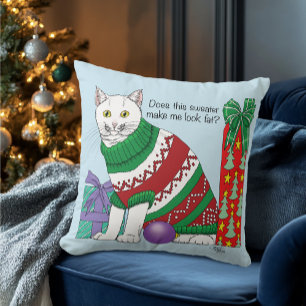Ugy Christmas Sweater Funny Cat Kissen