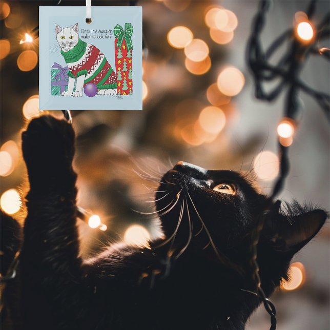 Ugy Christmas Sweater Funny Cat Ornament Aus Glas (Von Creator hochgeladen)