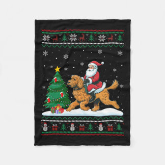 Ugy Christmas Tree Lights Santa Riding Goldendood Fleecedecke