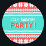 Ugy Sweater Christmas Party Sticker<br><div class="desc">Dieser Aufkleber ist perfekt für Ihr Ugly Sweater / Tacky Sweater Party! Personalisiert mit Ihrem eigenen speziellen Text,  und verwenden Sie ihn für das Party oder Ereignis Ihrer Wahl. In unserem Shop finden Sie auch passende Artikel wie Porto,  Aufkleber,  Plakat,  Papierservietten und vieles mehr. www.zazzle.com/specialoccasioncards</div>