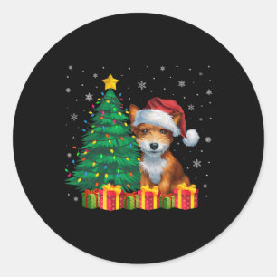 Ugy Toy Fox Terrier Weihnachtsmannmütze Weihnachts Runder Aufkleber