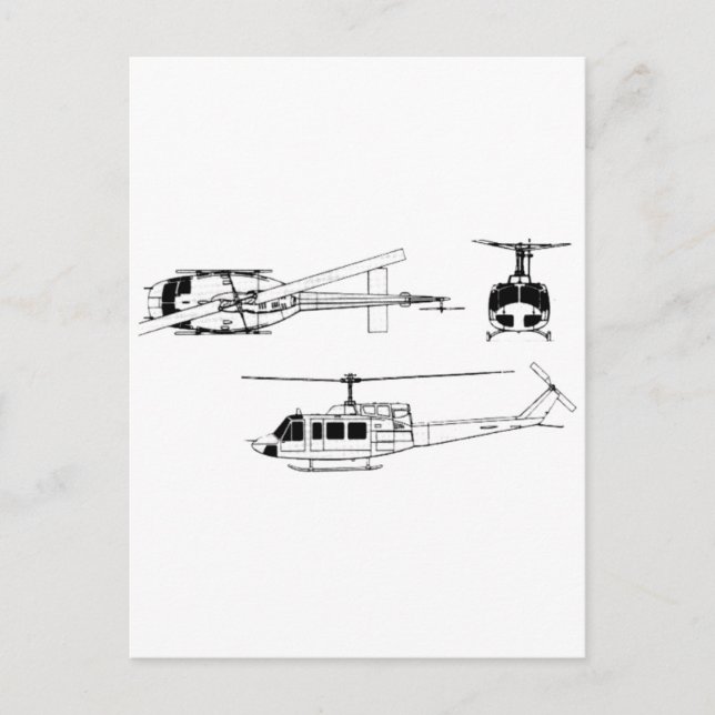 UH1 Huey Blueprint (Iriquois) Postkarte (Vorderseite)