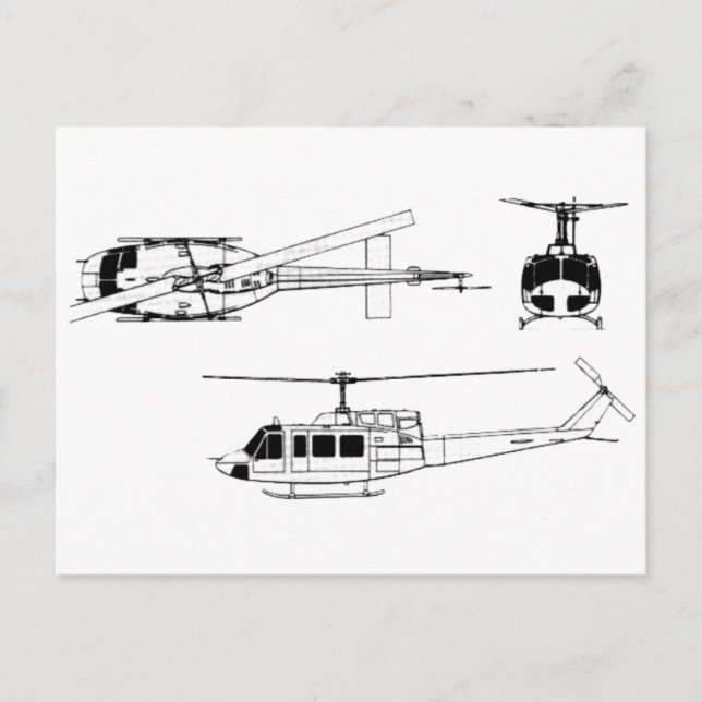 UH1 Huey Blueprint (Iriquois) Postkarte (Vorderseite)