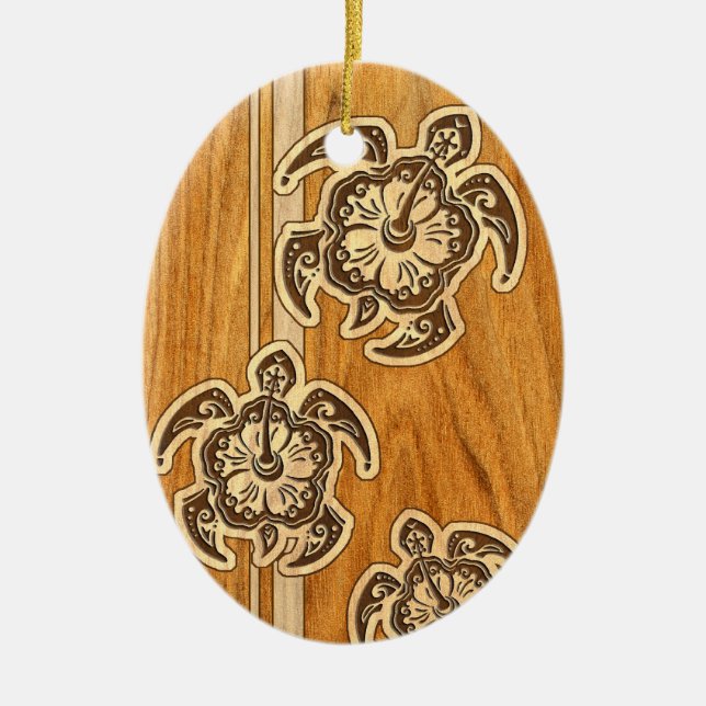 Uhane Honu Imitat-hölzerne hawaiische Schildkröten Keramikornament (Vorne)
