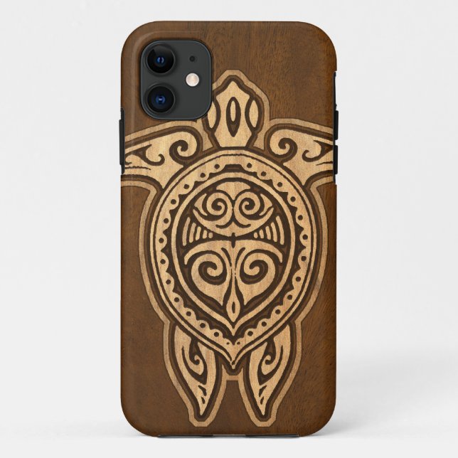 Uhane Honu Imitat-hölzerner hawaiischer Case-Mate iPhone Hülle (Rückseite)