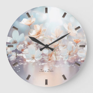 Uhr an der Wand der weißen Pfirsichblume