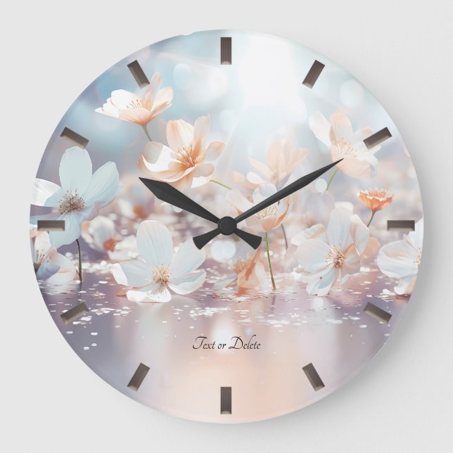 Uhr an der Wand der weißen Pfirsichblume (Vorderseite)