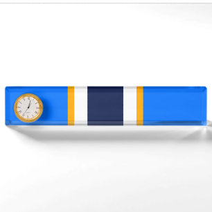 Uhr der blaugelben, blauen Streifen Namensplakette