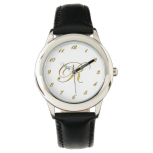 Uhr der Goldmonogramm-Initialen-R mit Goldzahlen