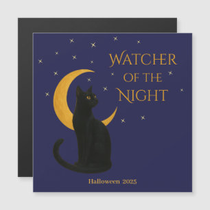 Uhr der Nacht - Halloween-Schwarzkatzenmagnet Magnetkarte