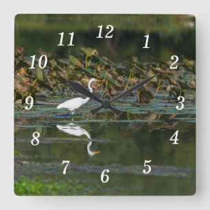 Uhr der Reflektionswand des weißen Egret