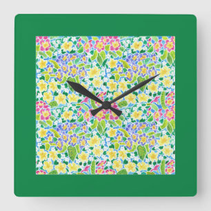 Uhr, Frühlingspriesen, grün Quadratische Wanduhr
