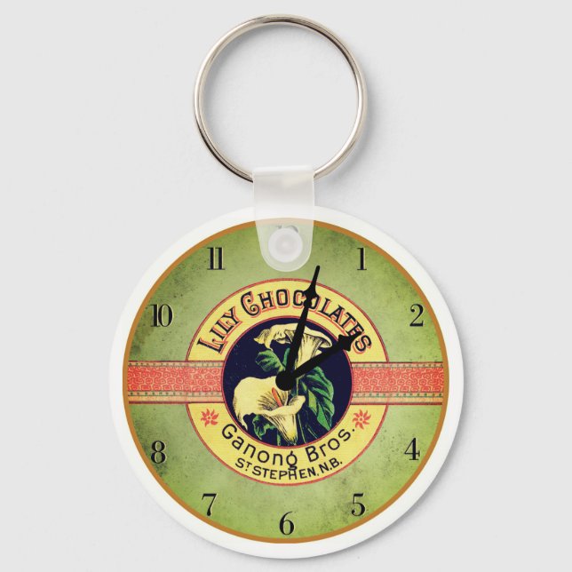 Uhr für Jugendstil-Schokoladenwerbung Schlüsselanhänger (Vorderseite)