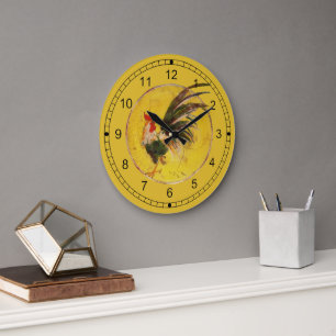 Uhr - Hahn und gelber Hintergrund