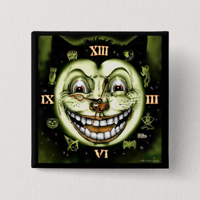 Uhr Halloween der schwarzen Katzen-13 Button (Vorderseite)