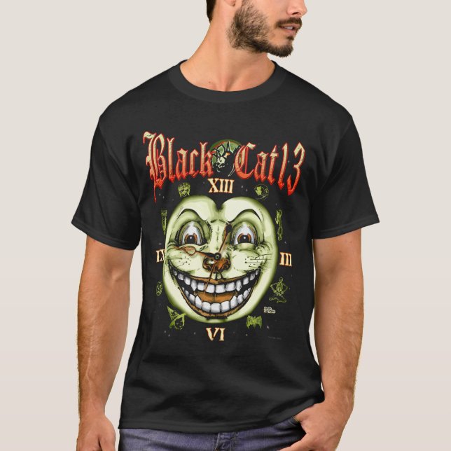 Uhr Halloween der schwarzen Katzen-13 T-Shirt (Vorderseite)