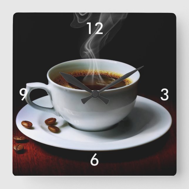 Uhr/Kaffee und Kaffeebohnen auf dem Platz Quadratische Wanduhr (Vorderseite)