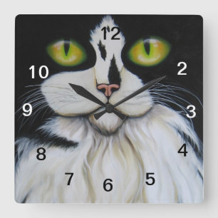 Uhr, Katzenuhr Quadratische Wanduhr