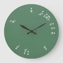 Uhr mathematischer Konstanten (grün auf der Tafel)