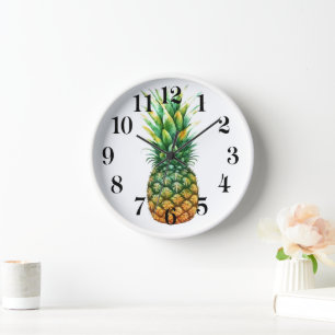 Uhr mit Holzrahmen - Ananas-Druck
