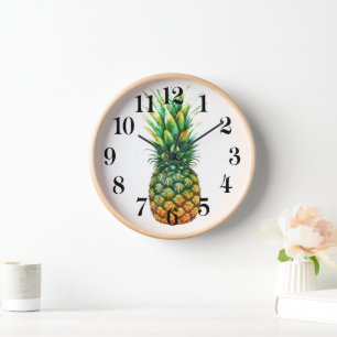 Uhr mit Holzrahmen - Ananas-Druck