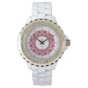 Uhr mit Mandala-Ornament, Kardinal und Rosa