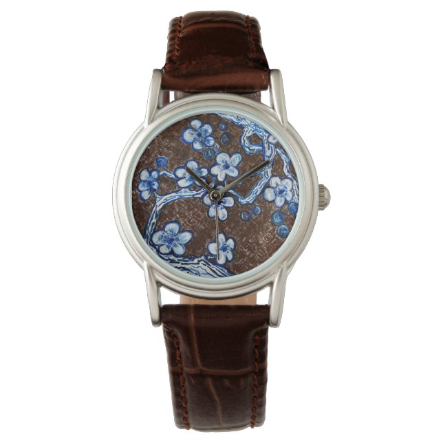 Uhr mit original Kirschblüten-Wasserfarben  (Vorderseite)
