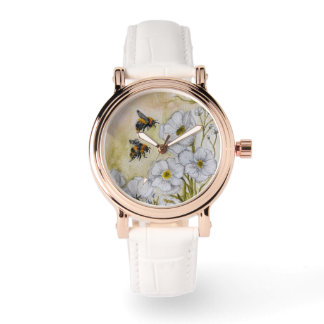 Uhr mit originaler Wasserfarben-Bienen-Kunst