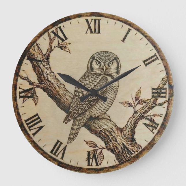 Uhr mit Sperbereule - Wanduhr (Vorderseite)