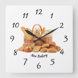 Uhr, Quadrat, Bäckerei, Brot, Scheibe Quadratische Wanduhr