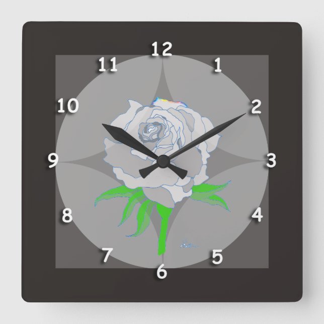Uhr - Rose und geometrischer Hintergrund in Schwar (Vorderseite)