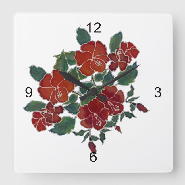 Uhr - Rote tropische Blume (Vorderseite)