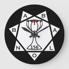 Uhr, Stern des Babalon-Logos, schwarzer Hintergrun Große Wanduhr