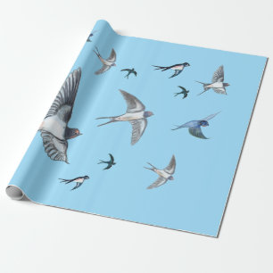  Uhr von Schwalbenvögeln, die in blauem Himmel fli Geschenkpapier