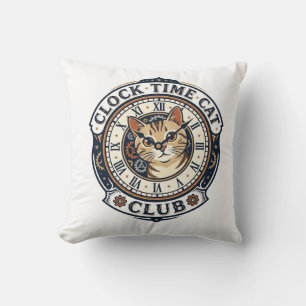 Uhr Zeit Katze Katze Grafik T-Shirt Kunst - Uhr Ze Kissen
