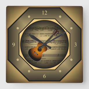 Uhrenmarken ~ Gitarre ~ Sheet Music ~ Unique ~ Quadratische Wanduhr
