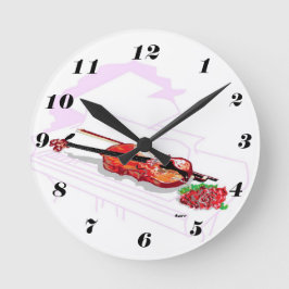Uhrenpiano mit Violine und Rose Runde Wanduhr