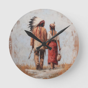 Uhrenwandbild Amerikanisches Eingeborenes Paar Runde Wanduhr