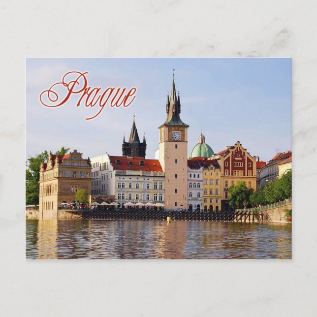 Uhrturm am Fluss Moldau, Prag Postkarte (Vorderseite)