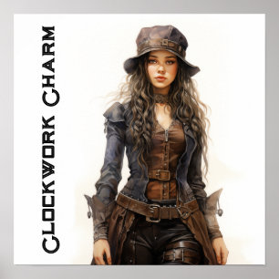 Uhrwerk Charme Steampunk Vintage Junge Frau Poster