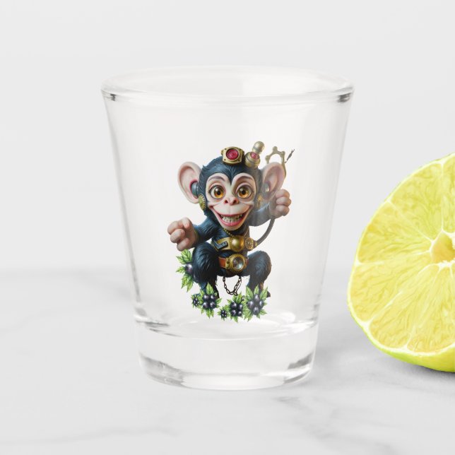Uhrwerk-Höhlenhüter – Der flüsternde Affe  Schnapsglas (Vorderseite)