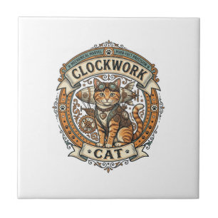 Uhrwerk Katze Steampunk Vintage Vektor Kunst Shi Fliese