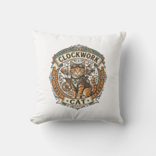 Uhrwerk Katze Steampunk Vintage Vektor Kunst Shi Kissen