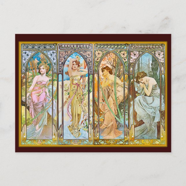 Uhrzeit, Alphonse Mucha Postkarte (Vorderseite)