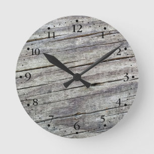 Uhrzifferblatt 1 mit verwitterter Holzplanken-Text Runde Wanduhr